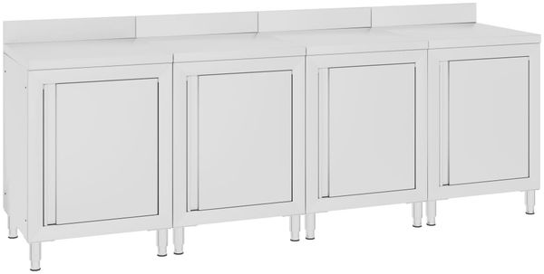 Edelstahl Arbeitsschrank mit Aufkantung LEDO 240x60x96cm, Mit Staufach, Edelstahl Gastro-Arbeitstisch Arbeitsfläche Gastro-Küchenschrank