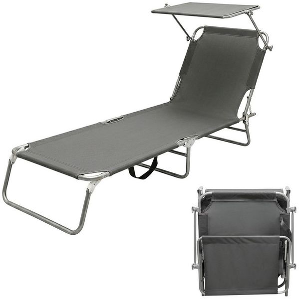Spetebo Gartenliege Campingliege 3-Bein mit Dach - dunkelgrau, Stück, 1 St, Liege, Relax Sonnenliege mit 4-fach verstellbarem Rückenteil