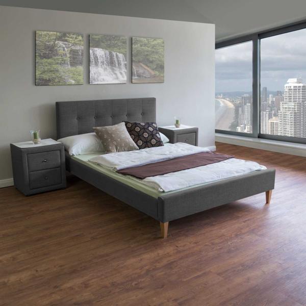 Homestyle4U Polsterbett mit Lattenrost, Stoff grau, 180x200 cm Bild 2