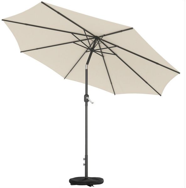 Outsunny Sonnenschirm mit Kurbel, Kreuzfuß, Sandsack, LxB: 295x295 cm, Balkonschirm, Gartenschirm, für Garten Balkon Terrasse Cremeweiß