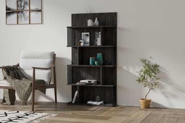 Hanah Home Stylish Anthracite Bookshelf, 80 x 160 x 21.8 cm | 100% Melamine Coated Particle Board, 18 mm Thick | Wall-Mountable, Multiple Shelves, Extra Storage