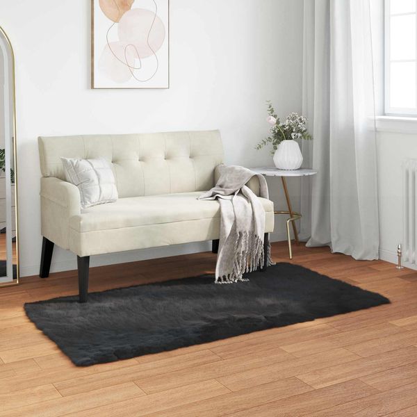 vidaXL Teppich aus Kunstschaffell TAFALLA Schwarz 80 x 150 cm 42021566