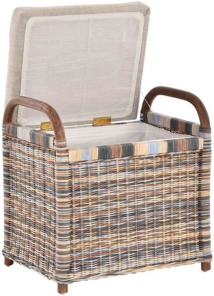 Krines Home Sitzbank Rattan Bank Sitzbank Sitzhocker mit Stauraum Rattanhocker mit Deckel, gepolsterter Deckel