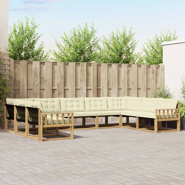 vidaXL Outdoor-Sofagarnitur mit Kissen 9 pcs Weiß und Creme 3389064