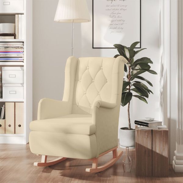 vidaXL Schaukelsessel mit Kautschukholz-Beinen Creme Stoff 329414