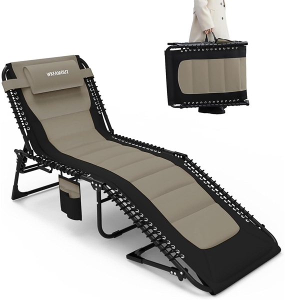 XXL Sonnenliege Klappbar Gartenliege 5-fach Verstellbar Outdoor 200x68 cm Khaki