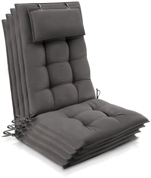 Beautissu Hochlehnerauflage 4er Set Sun-HL Hochlehner Auflage 120x50x8cm Taupe, Mit Kopfpolster, rutschfest & robust – Befestigungsbänder, UV 5