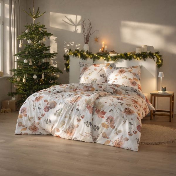 Estella Kuschel Flanell Bettwäsche 155x220 Autumn Blätter Pilze Nüsse 4470-325