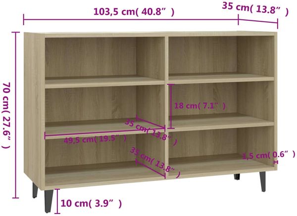 Sideboard, Kommode Sonoma-Eiche 103,5x35x70 cm Holzwerkstoff j2897p Bild 6