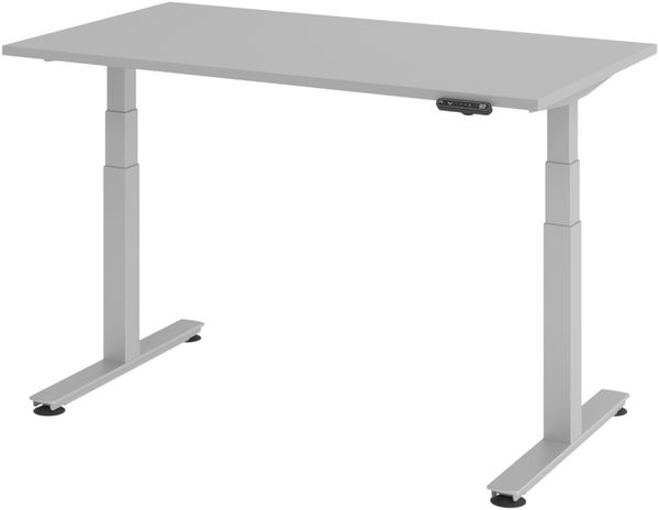bümö elektrisch höhenverstellbarer Schreibtisch 140x80 cm in grau, Gestell in silber - Stehschreibtisch höhenverstellbar mit Memory-Steuerung, elektrischer Bürotisch, Gaming Tisch, XDSM-14-5-S