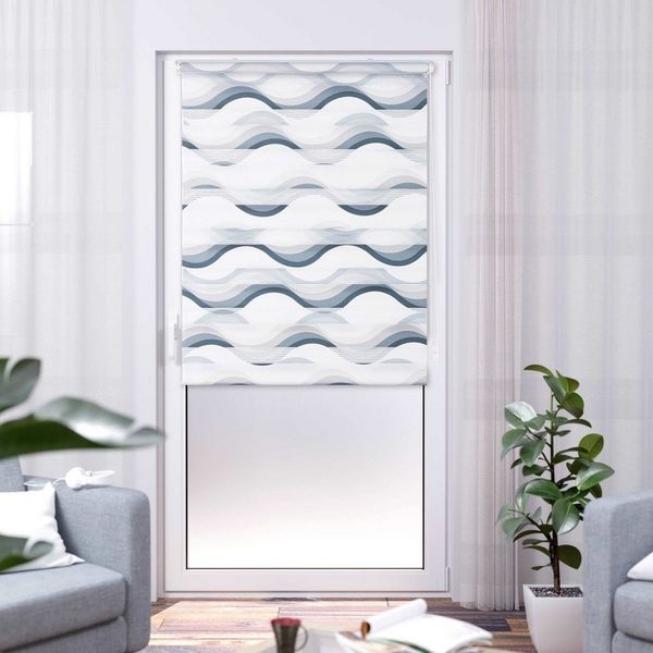 Doppelrollo Wellen Design, K-HOME, Lichtschutz, ohne Bohren, freihängend, Klemmfix, Bedruckt mit Muster