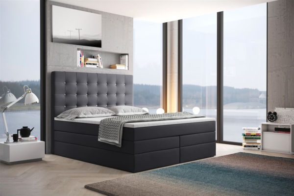 Boxspringbett Schlafzimmerbett TRIANA DELUX 160x200 cm in Kunstleder Anthrazit