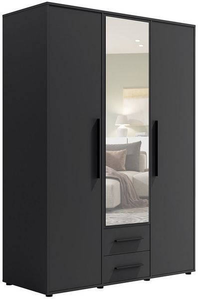 Lomadox Kleiderschrank MOLLERUSA-132 150 cm breit, schwarz matt, 3 Türen, 2 Schubladen