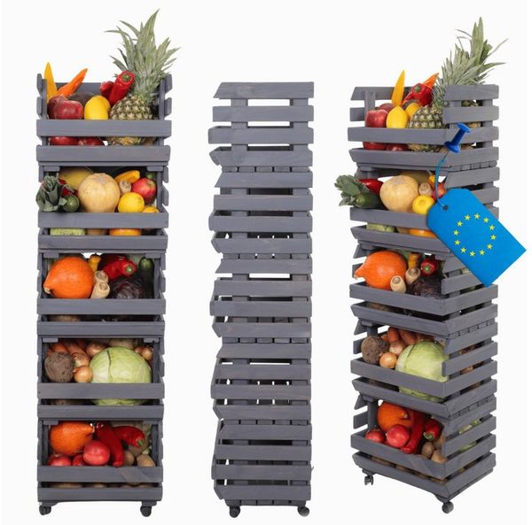Modo24 Küchenregal Modular Holzregal für Gemüse Obst auf Rollen, Stapelbares Regalsystem, Kartoffelsteige, Küchenregal, Vorratsregal, Gemüseregal, 3 Farben