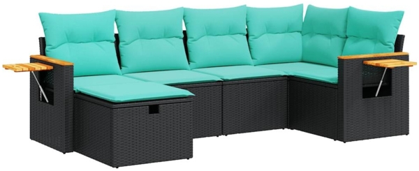 vidaXL 6-tlg. Garten-Sofagarnitur mit Kissen Schwarz Poly Rattan 3325970