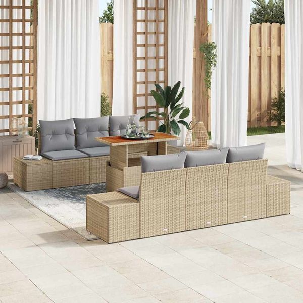 vidaXL Garten Essgruppe mit Kissen 7 pcs Beige und Grau 3349909