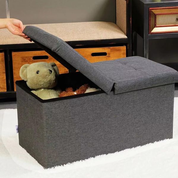 BAKAJI Sitzbank mit Leinenbezug, Fußhocker mit Holzrahmen, gepolsterter und bequemer Sitz, vielseitig einsetzbar, ideal für Schlafzimmer, Eingangsbereich, modernes Design (Grau)