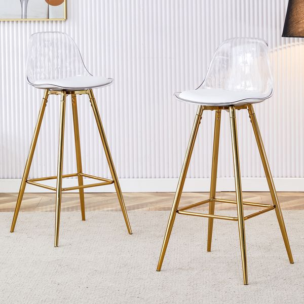 Barhocker Gold/Transparent aus Metall und Kunststoff, modernes Design, 2er-Set,H 96.5 x T 38 x B 33 cm