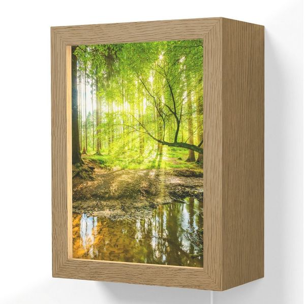 OnlyWow Wandleuchte Lightbox Wald - Landschaft - Wasser - Bäume - Sonne - Grün - Natur, Dimmbar, Farbwechsel, LED, Warmweiß, Kaltweiß, Neutralweiß Einstellbar, Wandlampe Innen, Dimmbar, mit Kabel, LED, Beleuchtung, Wohnzimmer