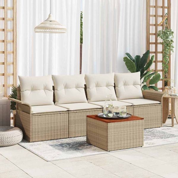 vidaXL Gartensofa-set mit Speicher 5 pcs Beige und Creme Poly-Rattan 3355929