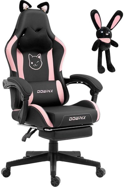 Dowinx Gaming Stuhl Süße Katze Ergonomisch Hoher Rücken PU-Leder Schwarz