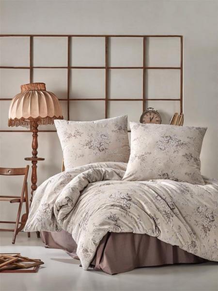 yadetextil Bettwäsche Bettwäsche 200x200 cm. 3 teilig set, Este V1, Renforce, 3 teilig, beige,100% Baumwolle/Renforcé,braun geblümt,Este V1