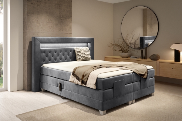 MEBLINI Boxspringbett Elektrisch SANTORE 200x200 cm mit Bettkasten und LED – H3/Dunkelgrau Samt Polsterbett - Doppelbett mit Toppers & Taschenfederkern-Matratzen