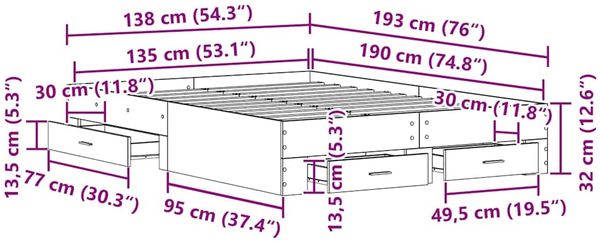 vidaXL Bettrahmen Artisan-Eiche 135 x 190 cm Holzwerkstoff 3333976 Bild 11