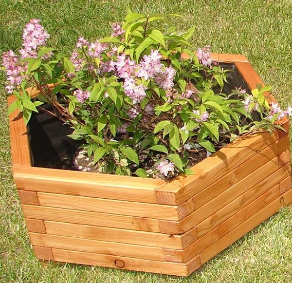 Pflanzkasten.com Pflanzkasten sechseckig, aus Lärche mit Vlies und Griffen, Ø 47x26 cm