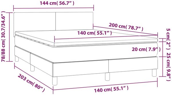 Boxspringbett mit Matratze & LED Stoff Dunkelgrau 140x200 cm Bild 8