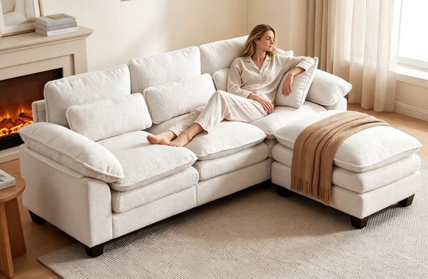 Patbrela Ecksofa L-förmiges Ecksofa, mit umklappbarem Fußhocker, Plüschbezug