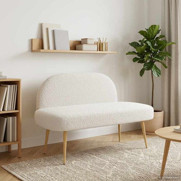 vidaXL Gepolsterte Bank mit Rückenlehne Creme 110 x 60 x 76 cm Bouclé 42040771