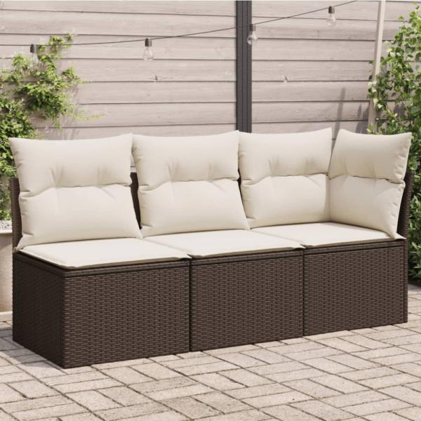 vidaXL Gartensofa mit Kissen 3-Sitzer Braun Poly Rattan 366218