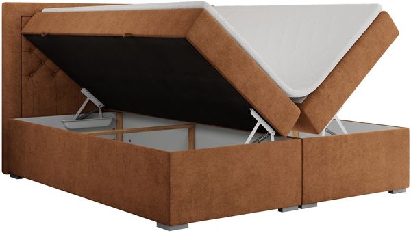 Boxspringbett, Modern Bett mit Multipocket-Matratze und zwei Bettkästen - JASIR - 200 x 200 cm - Orange Stoff - H3 Bild 4