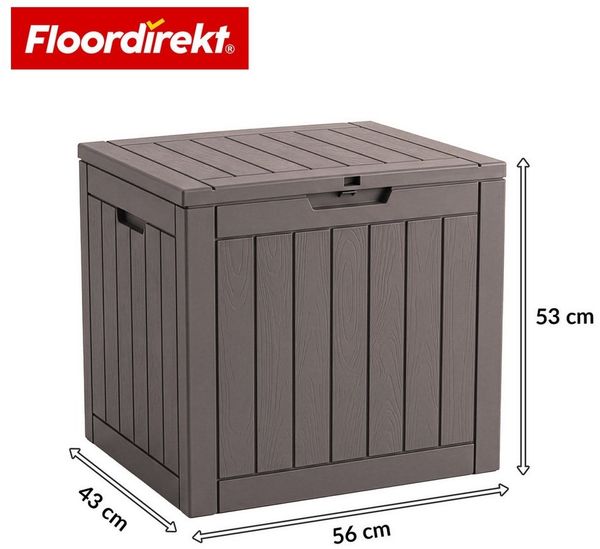Floordirekt Gartenbox Floordirekt Gartenbox Holz-Optik wetterfeste Kissenbox 118L 270L 300L (Vorrichtung für Vorhängeschloss), Robuste Holz-Optik in Anthrazit oder Braun