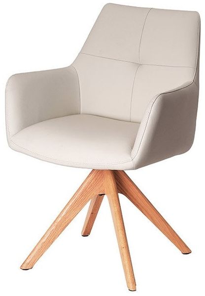 riess-ambiente Drehstuhl ALMARA beige-sand/natur- Eiche, Echtleder, 360°, Massivholz, modern (Einzelartikel, 1 St), Natürlicher Polsterstuhl - ideal f. Ess- & Wohnzimmer oder Home Office