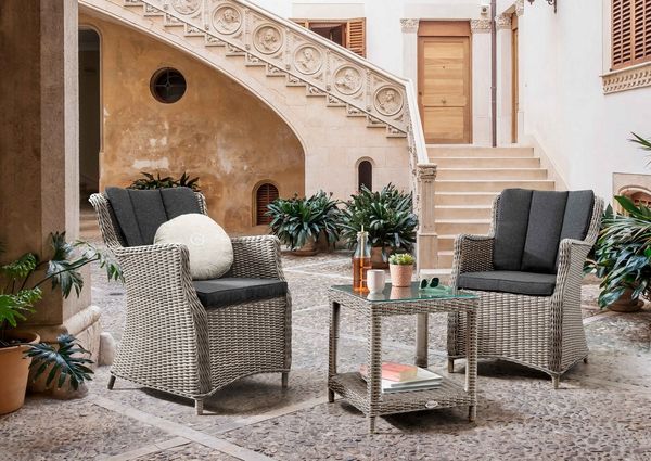 Destiny Balkonset LUNA MERANO, (Set, 3-tlg, 1 Beistelltisch, 2 Sessel), (Set, 7-tlg, 2 Sessel, 1 Tisch 46x47x50cm) Aluminium, Polyrattan