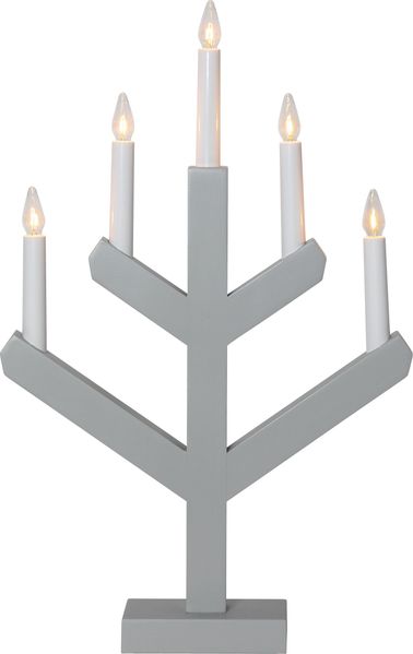 Kerzenleuchter Vinga Holz grau 5 LED Kerzen E10 H 50cm B 32cm