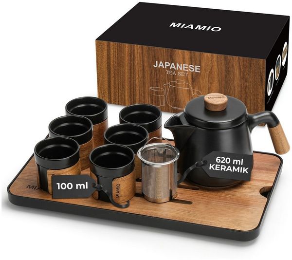 MiaMio Teeservice japanisch mit 6 Teebechern, 100 ml, Schwarz, Keramik