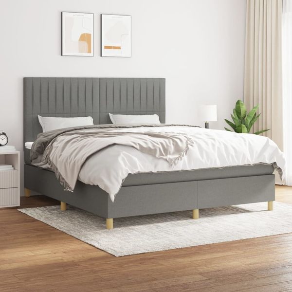 vidaXL Boxspringbett mit Matratze Dunkelgrau 160x200 cm Stoff, Härtegrad: H2 [3142506]