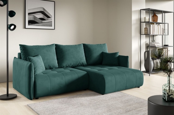 Ecksofa Schlafsofa CANIO Stoff Monolith Grün Ottomane Rechts