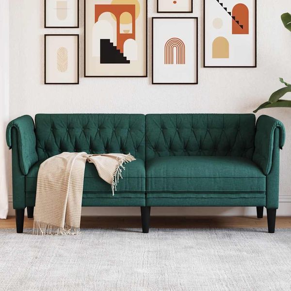 vidaXL Chesterfield-Sofa 2-Sitzer Dunkelgrün Stoff 372551