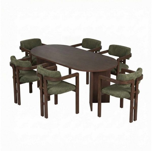 Elegant 7-Piece Dining Table & Chairs Set, Milano Walnut & Dark Walnut | 100% Melamine Coated, Easy Clean Fabric, Perfect for Modern Dining