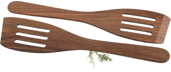 Holz Frank Pfannenwender Holz Pfannenwender gebogen mit Schlitzen aus Nussbaum geölt - 2er Set