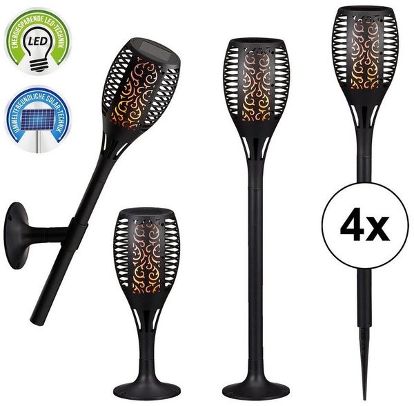 CEPEWA LED Solarleuchte 4er Set LED Solar Fackel, Flammenflackern ca. 58cm