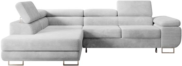 Selsey STEVIL - Ecksofa L-Sofa mit Schlaffunktion, Bettkasten, Ottomane links, Cordbezug Hellgrau