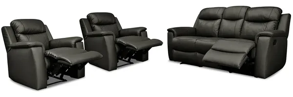 Vente-unique - EVASION Sofa and armchair set Leder Schwarz - B 96 cm x H 100 cm x L 205 cm95 cm