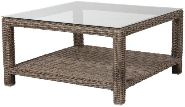 Gartencouchtisch Ninja 90x90 cm aus Kunst-Rattan und Glas, klassisch, natur, outdoor geeignet