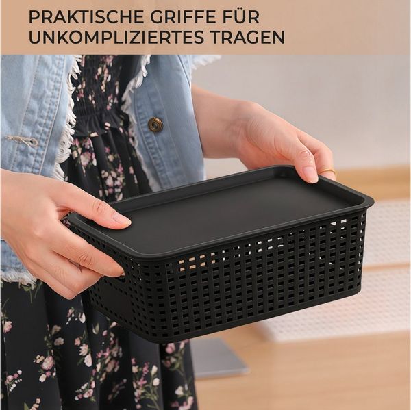 PFCTART Aufbewahrungsbox Stapelbare Aufbewahrungsboxen mit Deckel, Kunststoff-Organizer (Set, 3 St, Für Küche, Bad, Büro & Schrank – wählbar als 3er-Set), Platzsparend, faltbar & robust aus PP – mit Seitengriffen