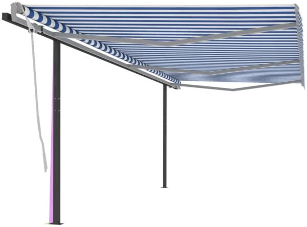 vidaXL Markise Automatisch Einziehbar mit Pfosten 6x3 m Blau Weiß 3070206